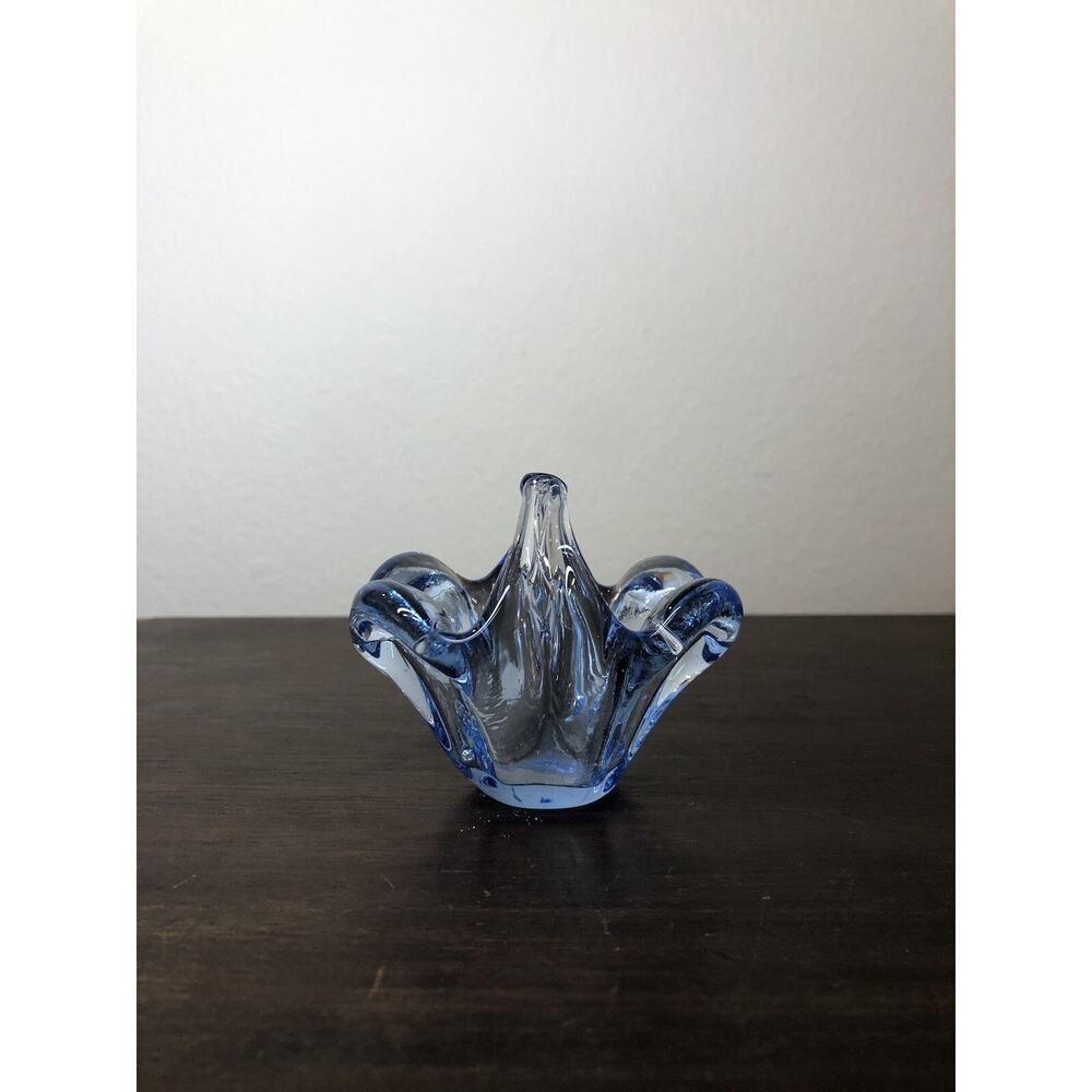 Vintage Murano Mini Basket Blue Glassware Crystal Art Glass Freeform 3" - Picture 4 of 9